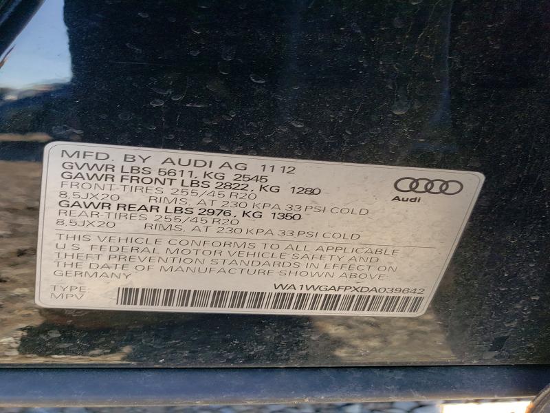 50631626 :رقم المزاد ، WA1WGAFPXDA039642 vin ، 2013 Audi Q5 مزاد بيع