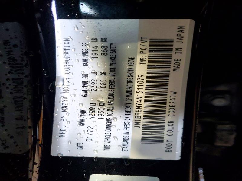 48819106 :رقم المزاد ، JM1BPBMY4N1511079 vin ، 2022 Mazda 3 مزاد بيع