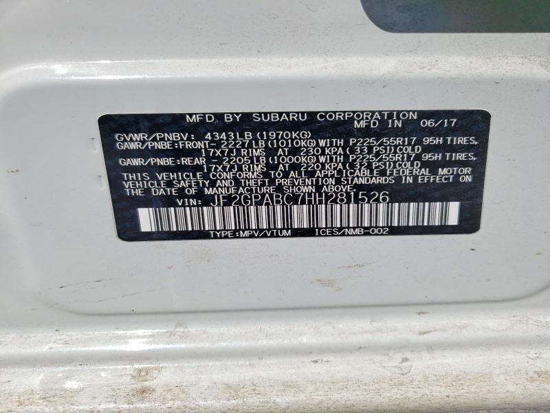 Продаж на аукціоні авто 2017 Subaru Crosstrek, vin: JF2GPABC7HH281526, номер лоту: 51898736