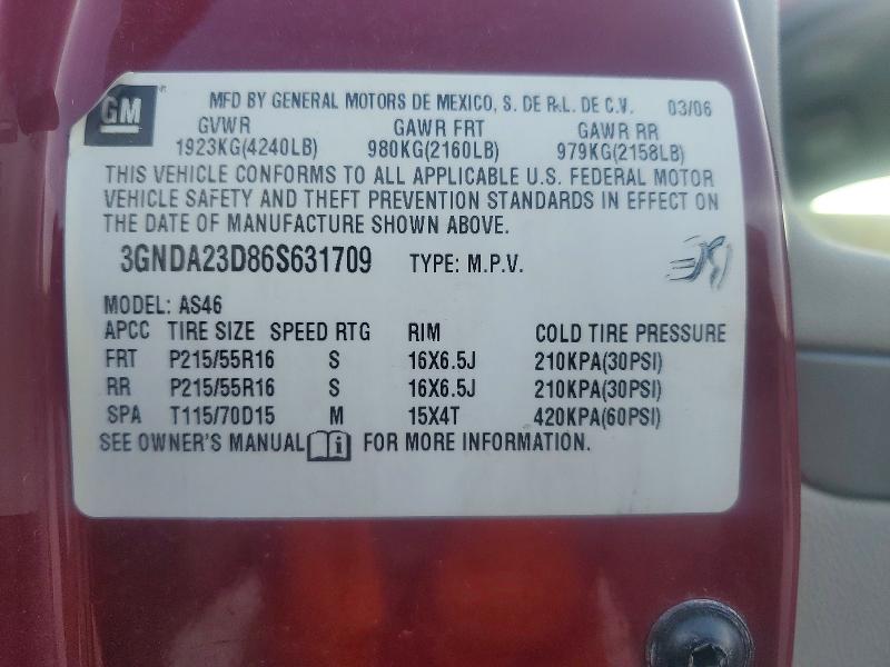Aukcja sprzedaży 2006 Chevrolet Hhr, vin: 3GNDA23D86S631709, numer aukcji: 49705876
