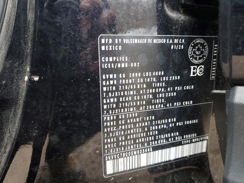 Aukcja sprzedaży 2025 Volkswagen Taos, vin: 3VVVC7B20SM023445, numer aukcji: 47999556