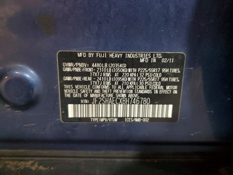 50776806 :رقم المزاد ، JF2SHAECXBH746780 vin ، 2011 Subaru Forester مزاد بيع