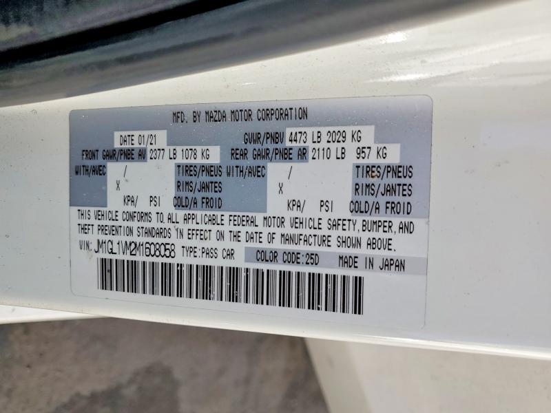 Продажа на аукционе авто 2021 Mazda 6, vin: JM1GL1VM2M1608058, номер лота: 49057036