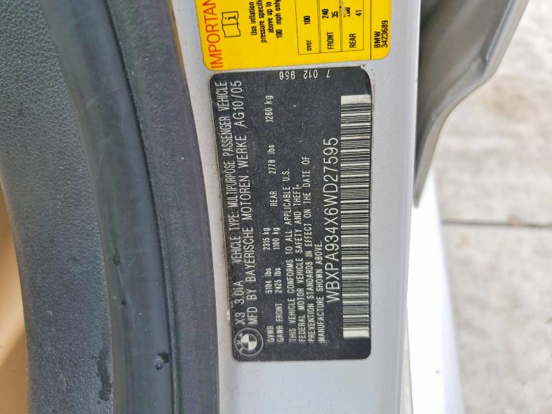 Aukcja sprzedaży 2006 Bmw X3, vin: WBXPA934X6WD27595, numer aukcji: 51518476