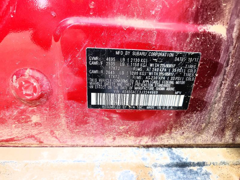 2018 Subaru Outback მანქანა იყიდება აუქციონზე, vin: 4S4BSACC3J3244669, აუქციონის ნომერი: 50942466
