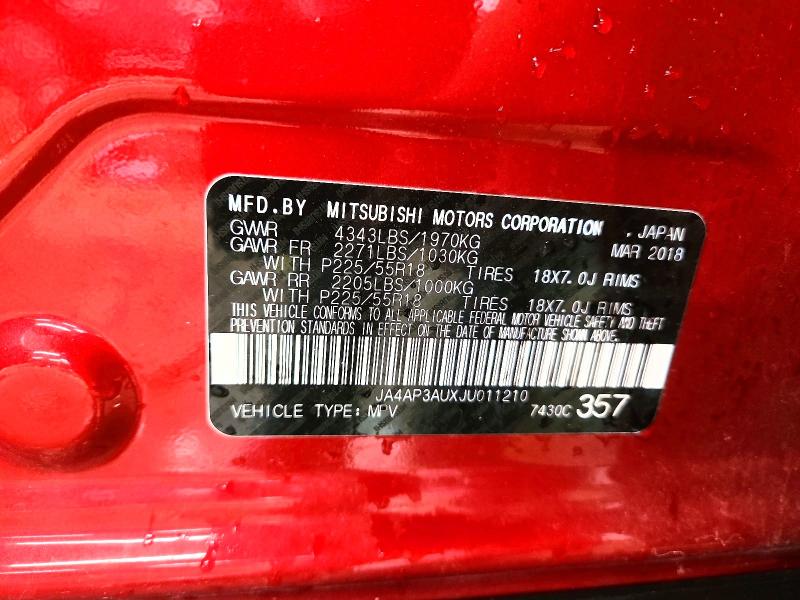 2018 Mitsubishi Outlander Sport მანქანა იყიდება აუქციონზე, vin: JA4AP3AUXJU011210, აუქციონის ნომერი: 49659216