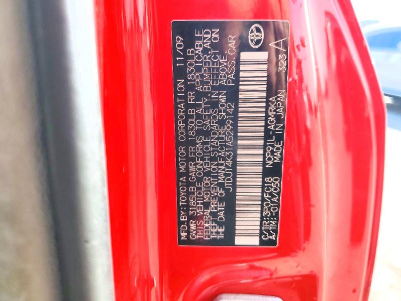 49957016 :رقم المزاد ، JTDJT4K31A5299142 vin ، 2010 Toyota Yaris مزاد بيع