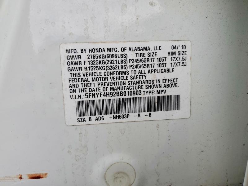Продаж на аукціоні авто 2011 Honda Pilot, vin: 5FNYF4H92BB010903, номер лоту: 50818956