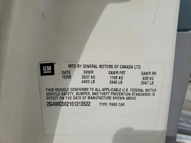 50647756 :رقم المزاد ، 2G4WC582161213522 vin ، 2006 Buick Lacrosse مزاد بيع