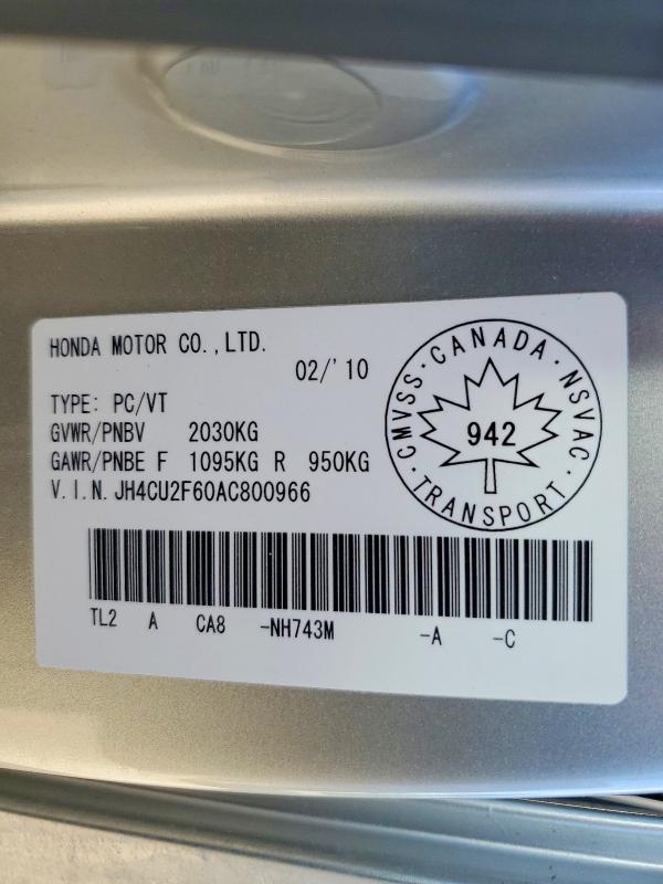 51118616 :رقم المزاد ، JH4CU2F60AC800966 vin ، 2010 Acura Tsx مزاد بيع