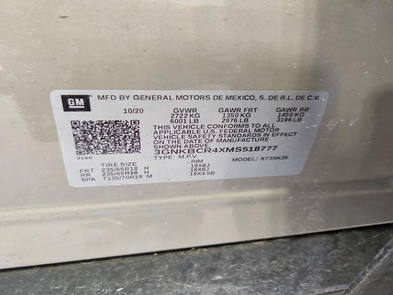 Aukcja sprzedaży 2021 Chevrolet Blazer, vin: 3GNKBCR4XMS518777, numer aukcji: 50569406