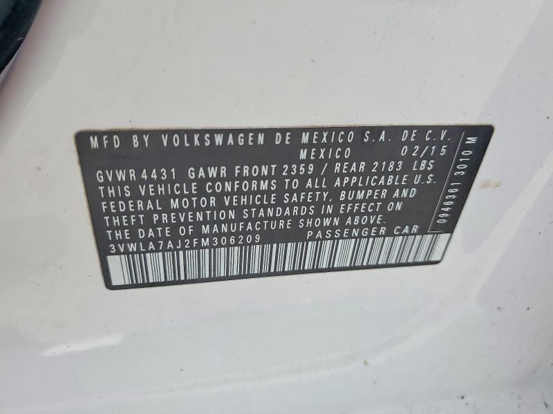 Auction sale of the 2015 Volkswagen Jetta, vin: 3VWLA7AJ2FM306209, lot number: 51332206