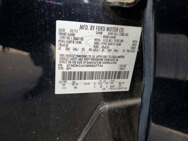 50300546 :رقم المزاد ، 2FMDK3JC5BBB27734 vin ، 2011 Ford Edge مزاد بيع