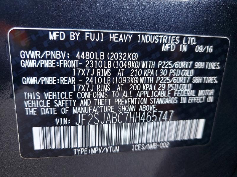 Продажа на аукционе авто 2017 Subaru Forester, vin: JF2SJABC7HH465747, номер лота: 48874626