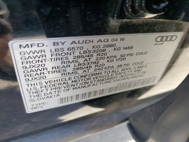 50457086 :رقم المزاد ، WA1LAAF79HD015793 vin ، 2017 Audi Q7 مزاد بيع