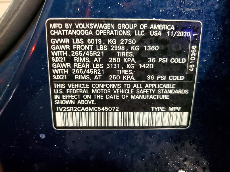 Продаж на аукціоні авто 2021 Volkswagen Atlas, vin: 1V2SR2CA6MC545072, номер лоту: 51608416