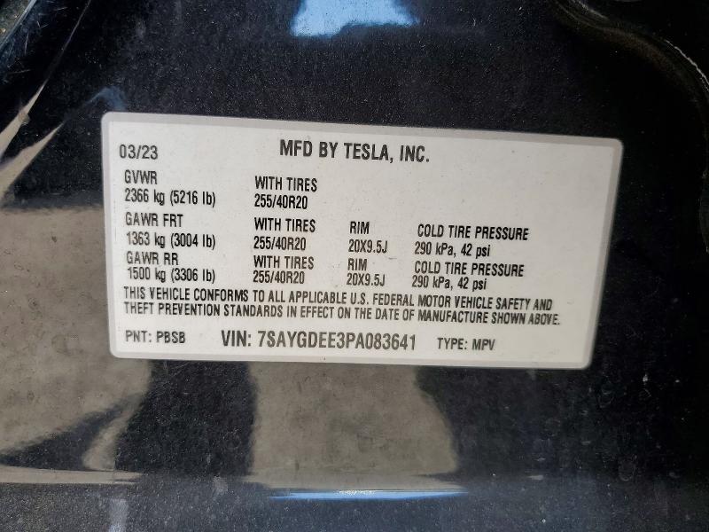 Продажа на аукционе авто 2023 Tesla Model Y, vin: 7SAYGDEE3PA083641, номер лота: 50157496