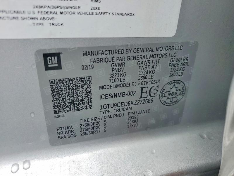 Продажа на аукционе авто 2019 Gmc Sierra, vin: 1GTU9CED6KZ272586, номер лота: 48144386