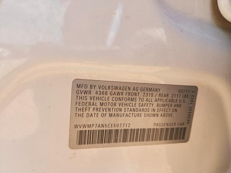 2012 Volkswagen Cc მანქანა იყიდება აუქციონზე, vin: WVWMP7AN5CE507712, აუქციონის ნომერი: 50370786