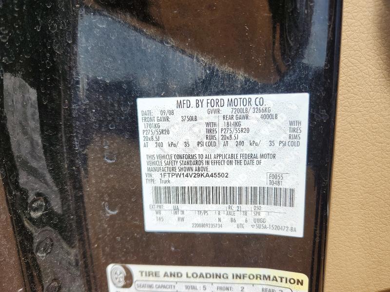 49486366 :رقم المزاد ، 1FTPW14V29KA45502 vin ، 2009 Ford F150 مزاد بيع