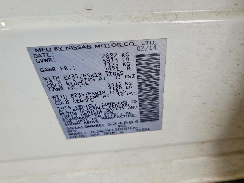 Aukcja sprzedaży 2014 Infiniti Qx60, vin: 5N1AL0MM8EC524684, numer aukcji: 51717076