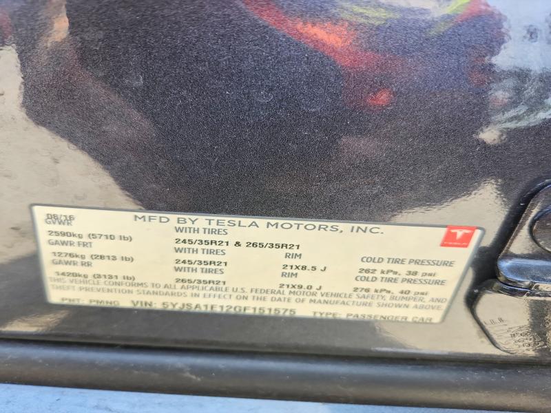 Продаж на аукціоні авто 2016 Tesla Model S, vin: 5YJSA1E12GF151575, номер лоту: 49666556