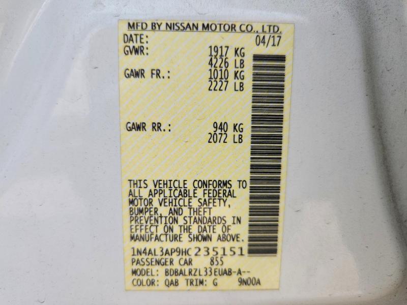 2017 Nissan Altima მანქანა იყიდება აუქციონზე, vin: 1N4AL3AP9HC235151, აუქციონის ნომერი: 50342266