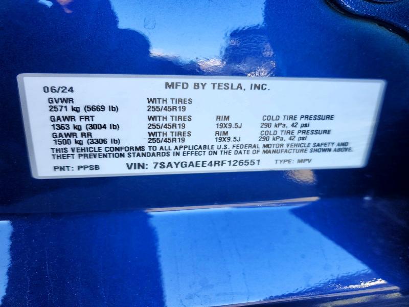 Aukcja sprzedaży 2024 Tesla Model Y, vin: 7SAYGAEE4RF126551, numer aukcji: 48312696