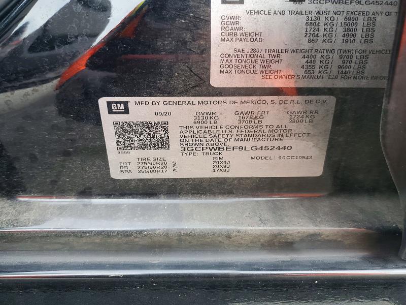 Aukcja sprzedaży 2020 Chevrolet Silverado, vin: 3GCPWBEF9LG452440, numer aukcji: 51537586