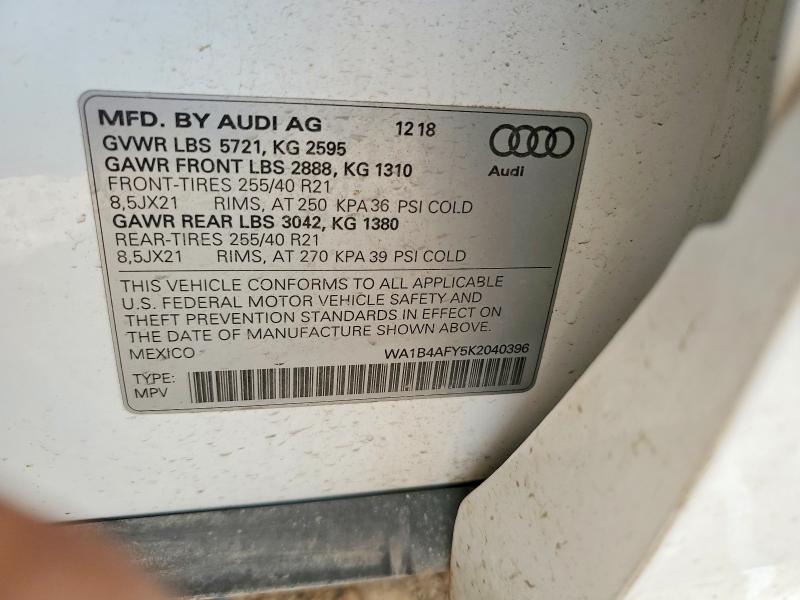 49534816 :رقم المزاد ، WA1B4AFY5K2040396 vin ، 2019 Audi Sq5 مزاد بيع