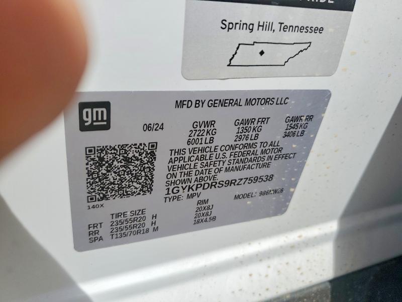 51352696 :رقم المزاد ، 1GYKPDRS9RZ759538 vin ، 2024 Cadillac Xt6 مزاد بيع