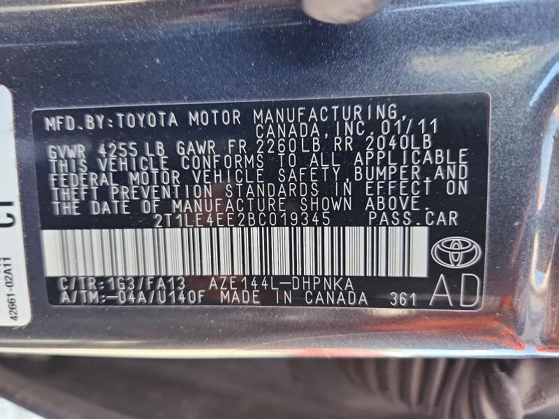 51402676 :رقم المزاد ، 2T1LE4EE2BC019345 vin ، 2011 Toyota Corolla Matrix مزاد بيع