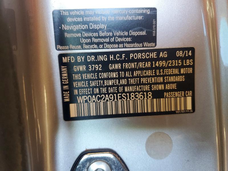 50123586 :رقم المزاد ، WP0AC2A91ES183618 vin ، 2014 Porsche 911 مزاد بيع