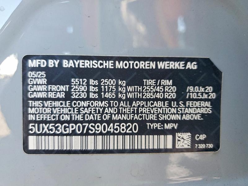 Aukcja sprzedaży 2025 Bmw X3, vin: 5UX53GP07S9045820, numer aukcji: 50001606