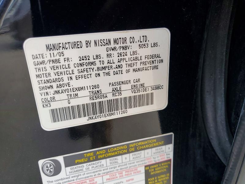 Продажа на аукционе авто 2006 Infiniti M35, vin: JNKAY01EX6M111260, номер лота: 49326416
