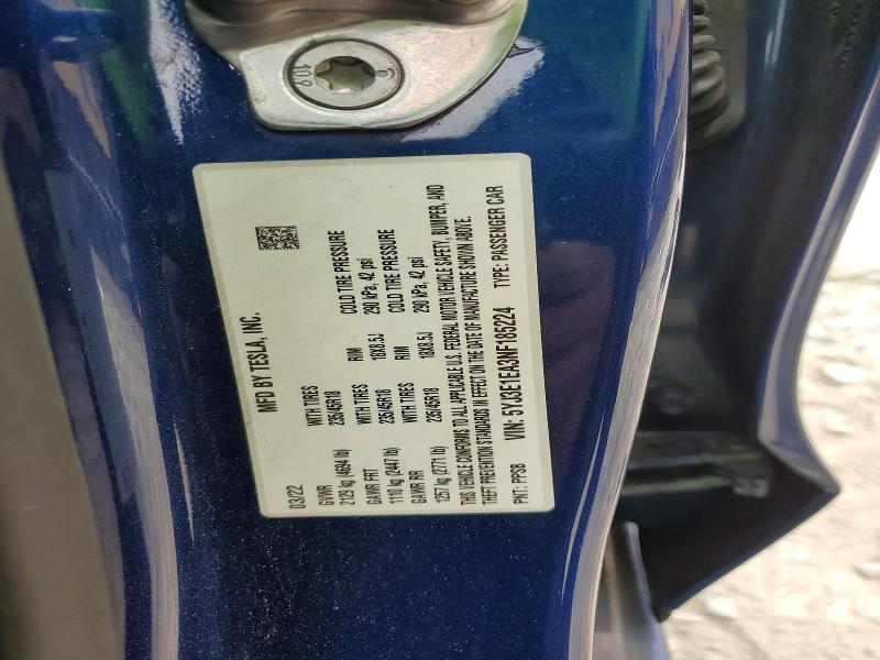 51271216 :رقم المزاد ، 5YJ3E1EA3NF185224 vin ، 2022 Tesla Model 3 مزاد بيع