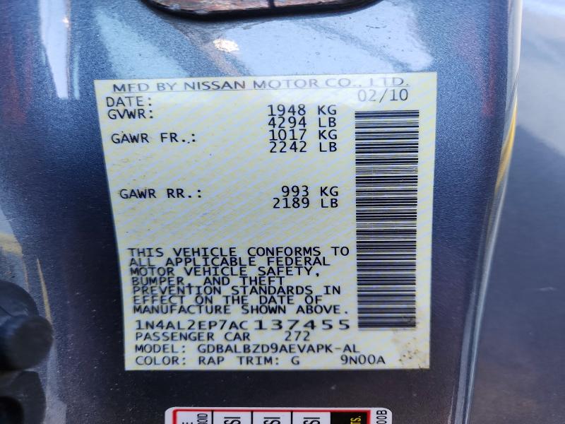 Aukcja sprzedaży 2010 Nissan Altima, vin: 1N4AL2EP7AC137455, numer aukcji: 51156766