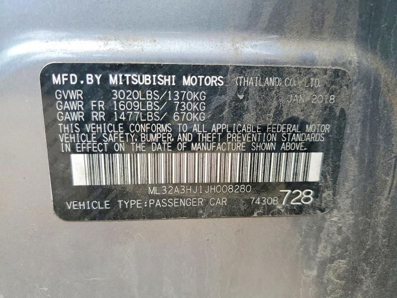 Aukcja sprzedaży 2018 Mitsubishi Mirage, vin: ML32A3HJ1JH008280, numer aukcji: 51092746