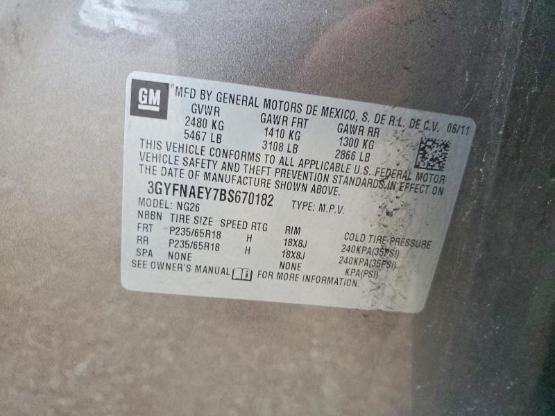 51275976 :رقم المزاد ، 3GYFNAEY7BS670182 vin ، 2011 Cadillac Srx مزاد بيع