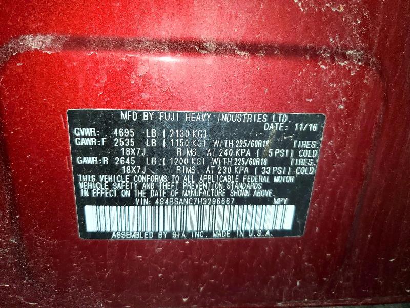 50508946 :رقم المزاد ، 4S4BSANC7H3296667 vin ، 2017 Subaru Outback مزاد بيع