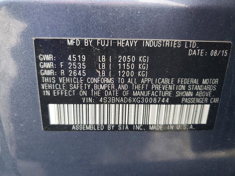 Aukcja sprzedaży 2016 Subaru Legacy, vin: 4S3BNAD6XG3008744, numer aukcji: 51310016