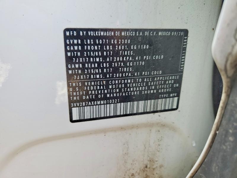 Продаж на аукціоні авто 2021 Volkswagen Tiguan, vin: 3VV2B7AX8MM010321, номер лоту: 49726196