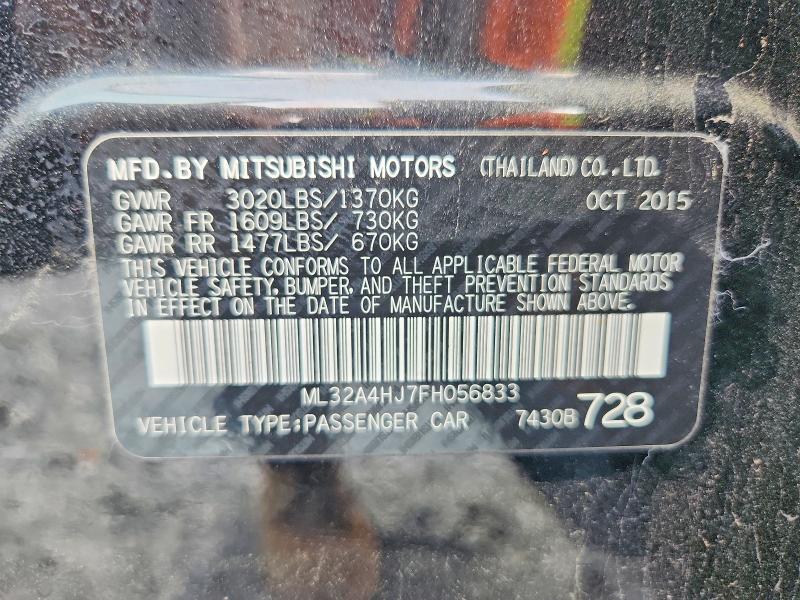 Aukcja sprzedaży 2015 Mitsubishi Mirage, vin: ML32A4HJ7FH056833, numer aukcji: 48796326