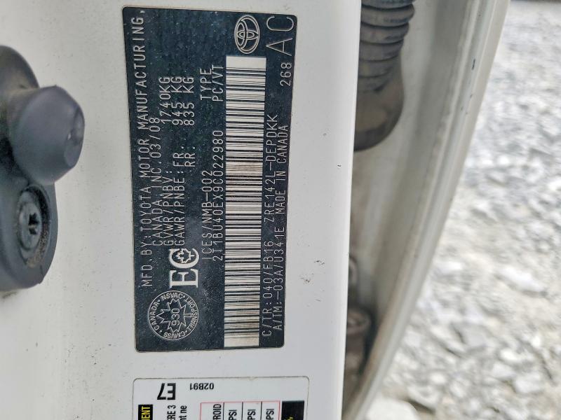 51456556 :رقم المزاد ، 2T1BU40EX9C022980 vin ، 2009 Toyota Corolla مزاد بيع