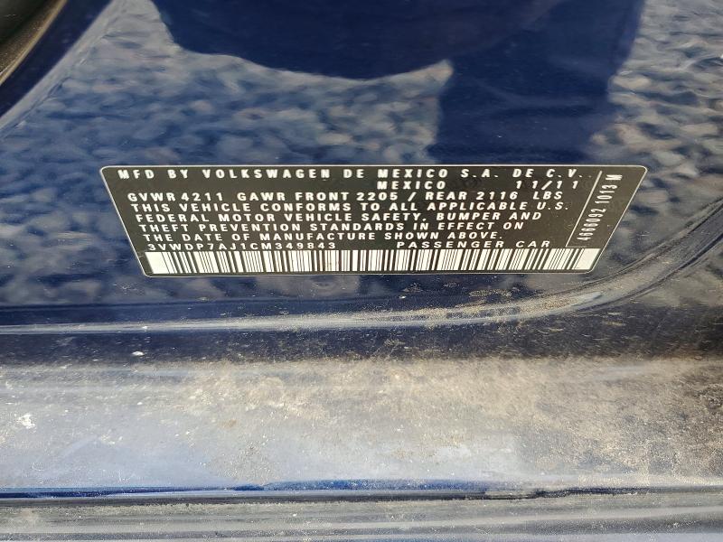 Aukcja sprzedaży 2012 Volkswagen Jetta, vin: 3VWDP7AJ1CM349843, numer aukcji: 48818956