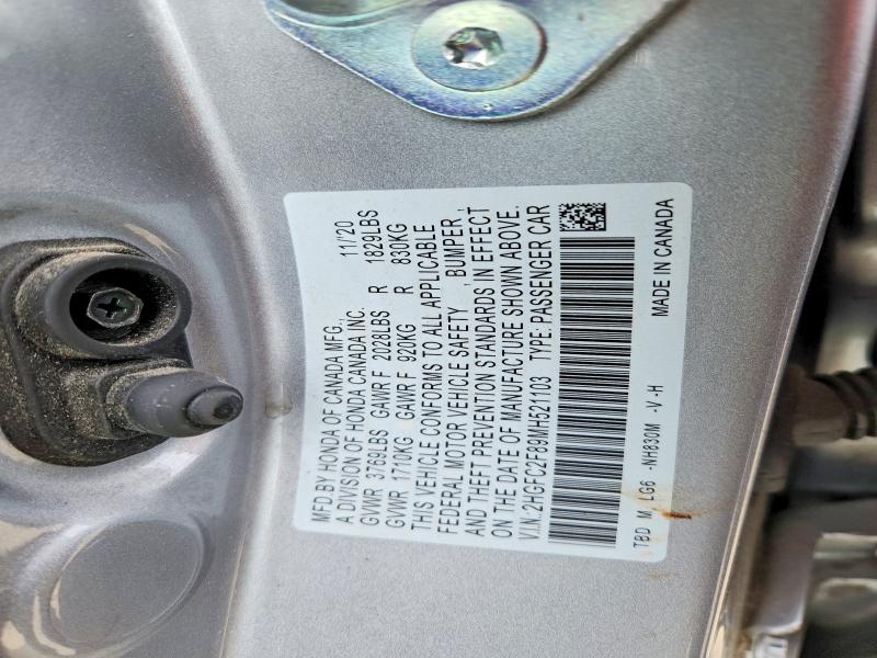 Продажа на аукционе авто 2021 Honda Civic, vin: 2HGFC2F89MH521103, номер лота: 51482266