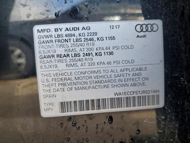 50510456 :رقم المزاد ، WA1ECCFS7JR021684 vin ، 2018 Audi Q3 مزاد بيع