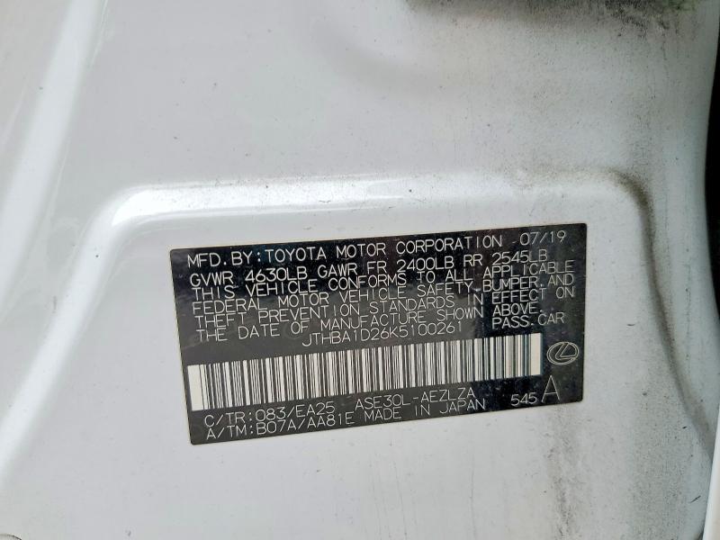 Продаж на аукціоні авто 2019 Lexus Is, vin: JTHBA1D26K5100261, номер лоту: 49915276