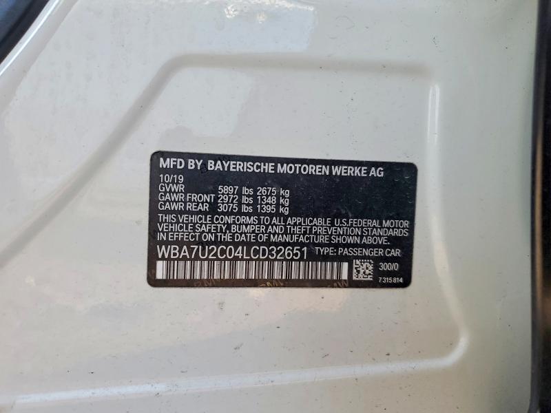 48946756 :رقم المزاد ، WBA7U2C04LCD32651 vin ، 2020 Bmw 750 مزاد بيع