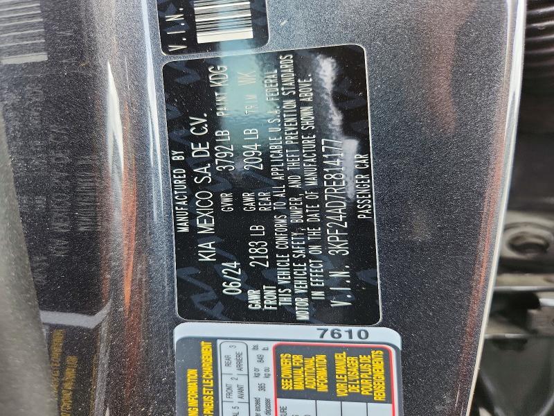 49649666 :رقم المزاد ، 3KPF24AD7RE814177 vin ، 2024 Kia Forte مزاد بيع